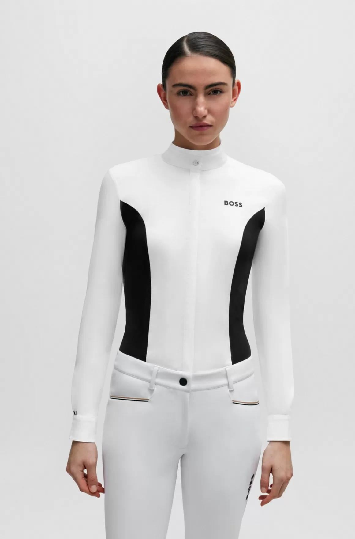 Dame HUGO BOSS Showskjorte Til Hestesport Med Blomstret Print Og Marineblå Indlæg