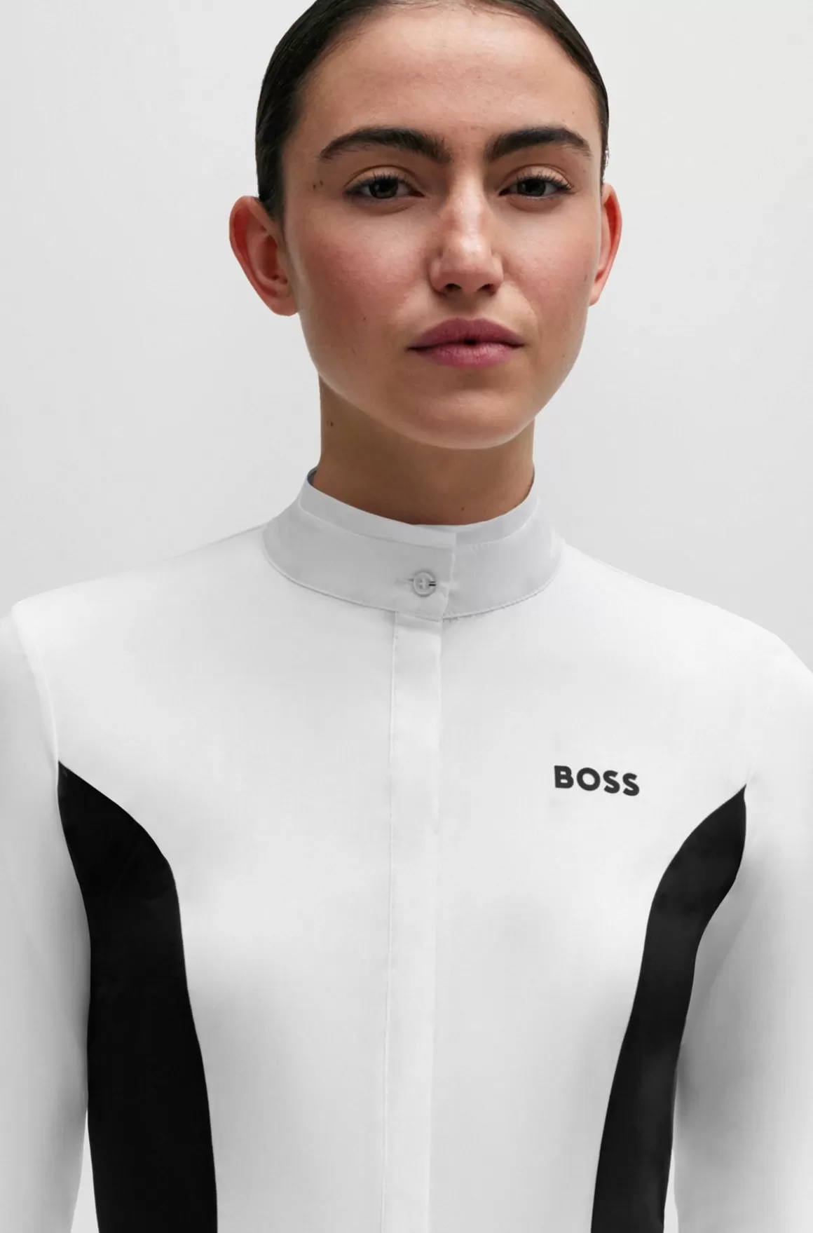 Dame HUGO BOSS Showskjorte Til Hestesport Med Blomstret Print Og Marineblå Indlæg