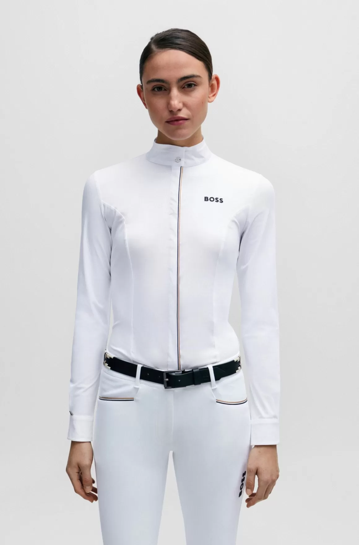 Dame HUGO BOSS Showskjorte Til Hestesport Med Signaturstribede Bånd