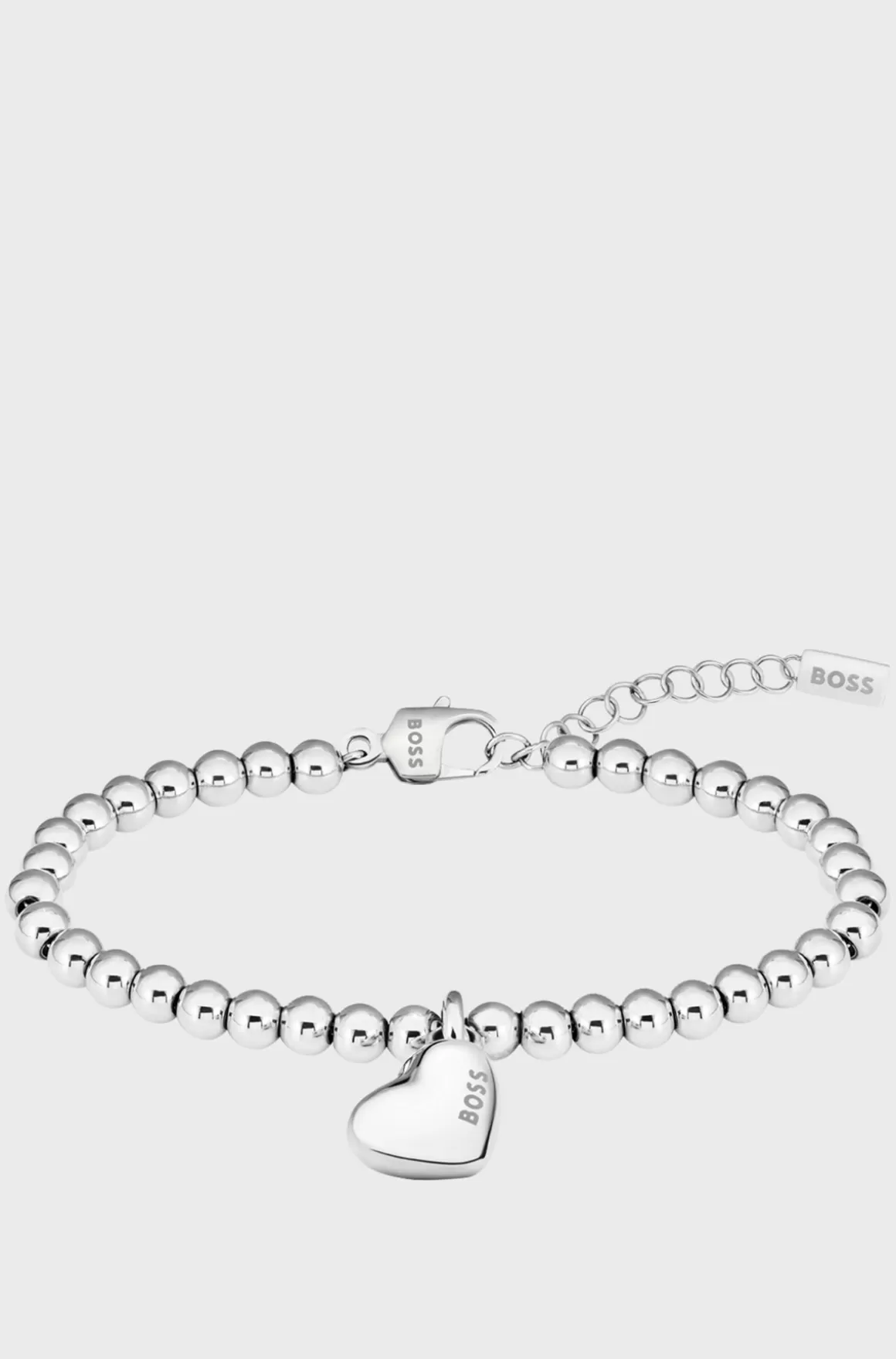 HUGO BOSS Silver-tone Beaded Bracelet With Heart Charm
