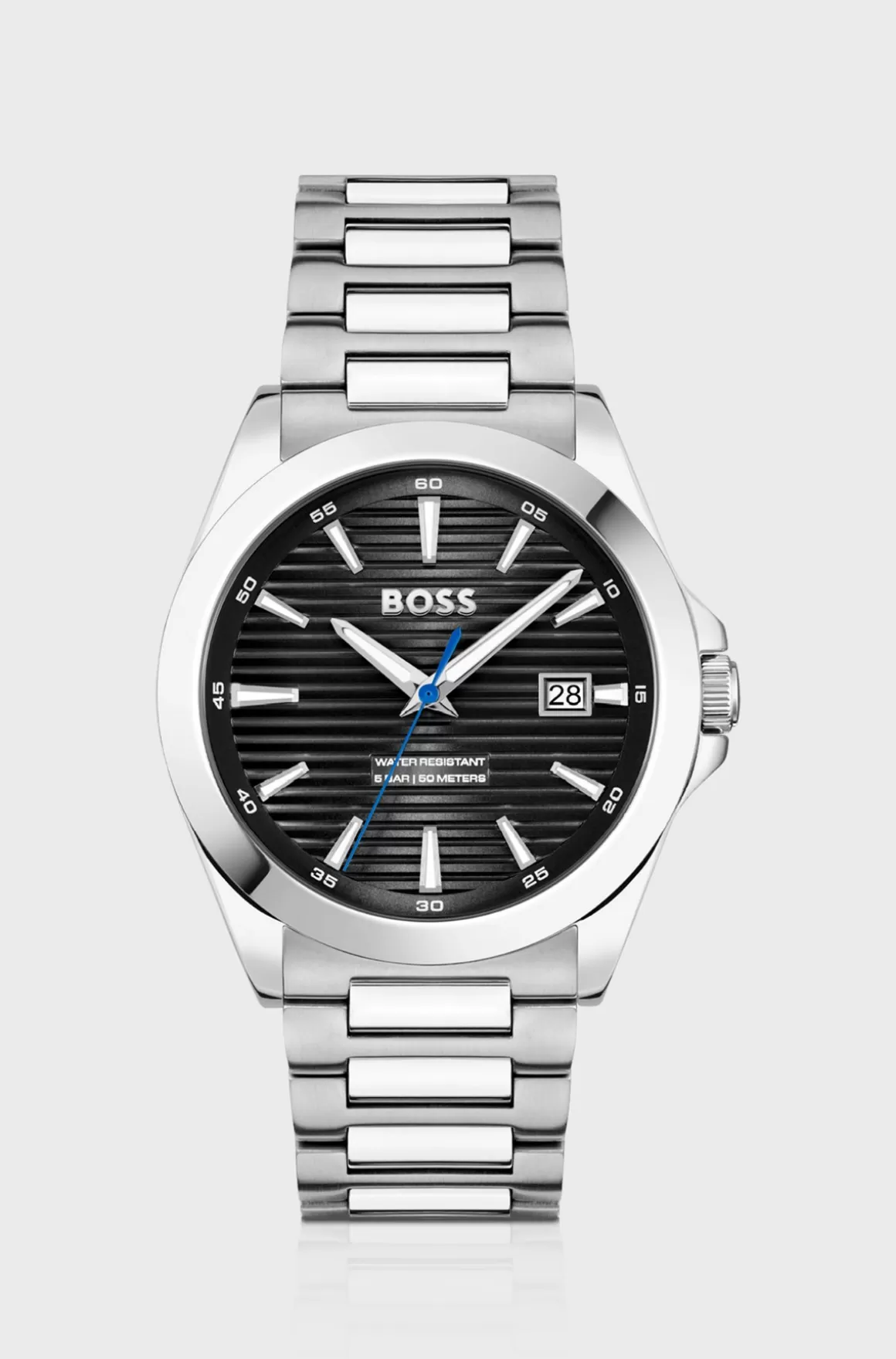 HUGO BOSS Silver-tone Watch With Black Grooved Dial