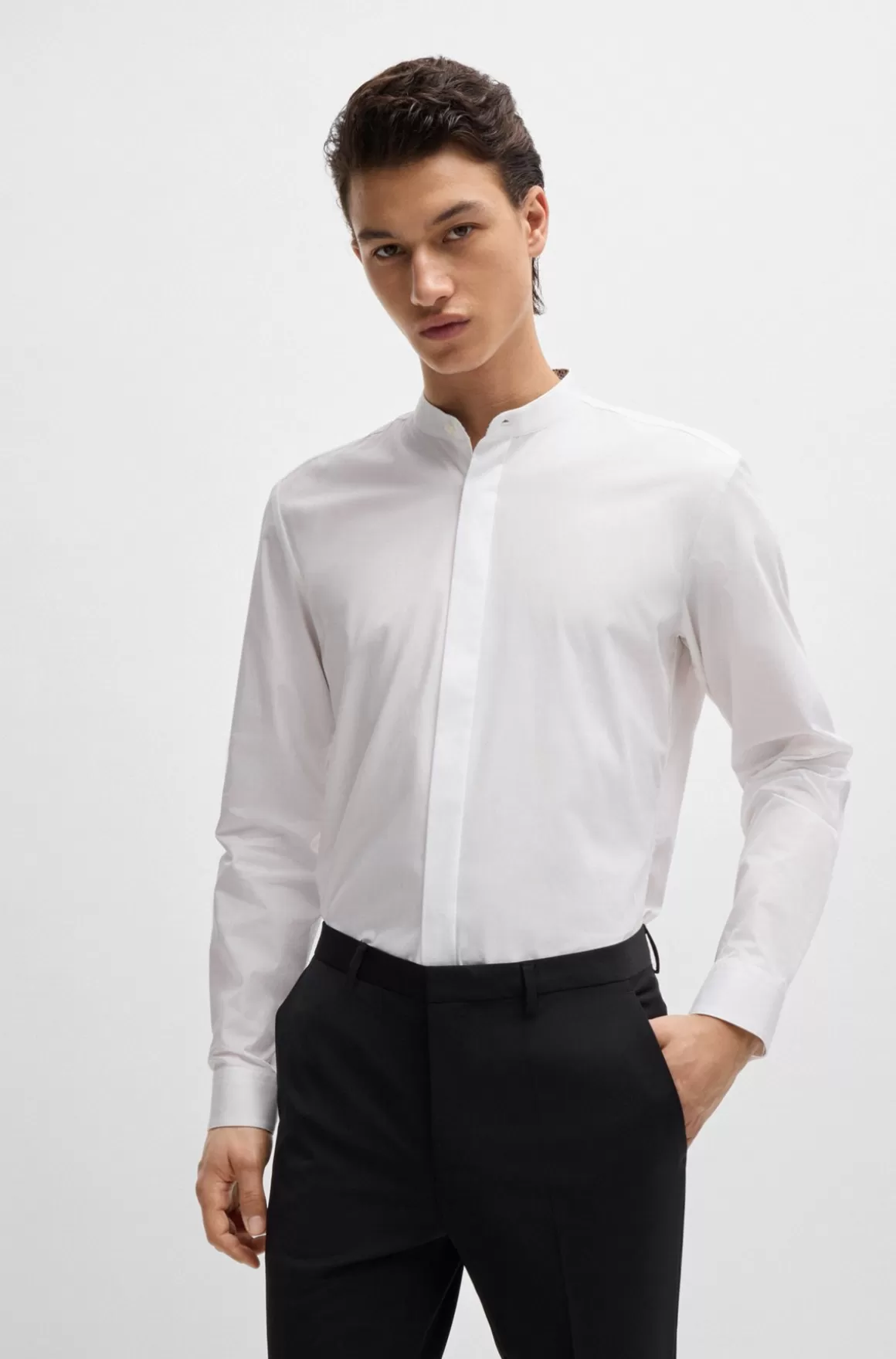 HUGO BOSS Skjorte I Bomuld Med Slim Fit Og Skjult Mønster