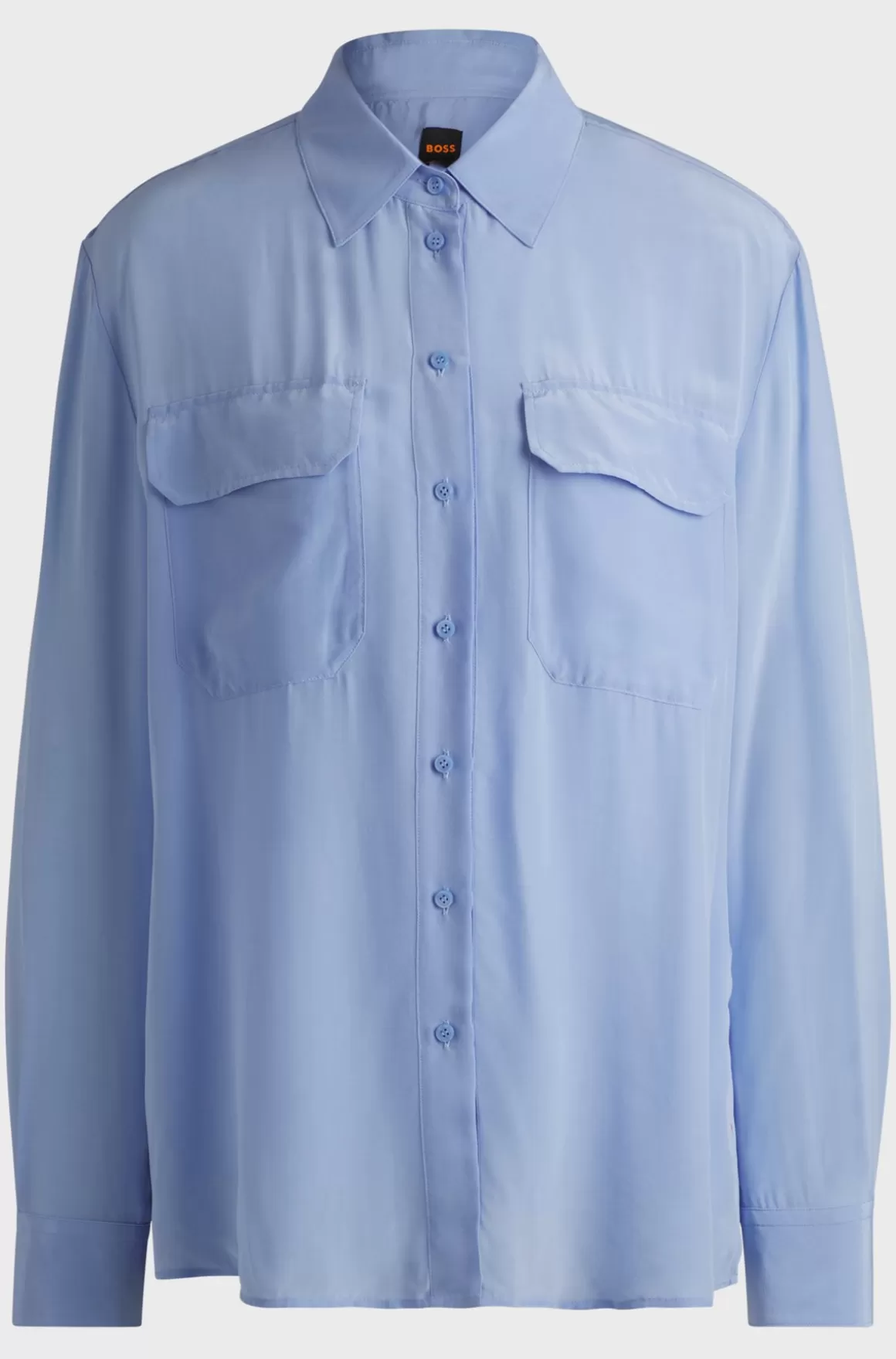 Dame HUGO BOSS Skjorte I Sandvasket Kanvas Med Relaxed Fit Og Krave Med Spidse Flipper