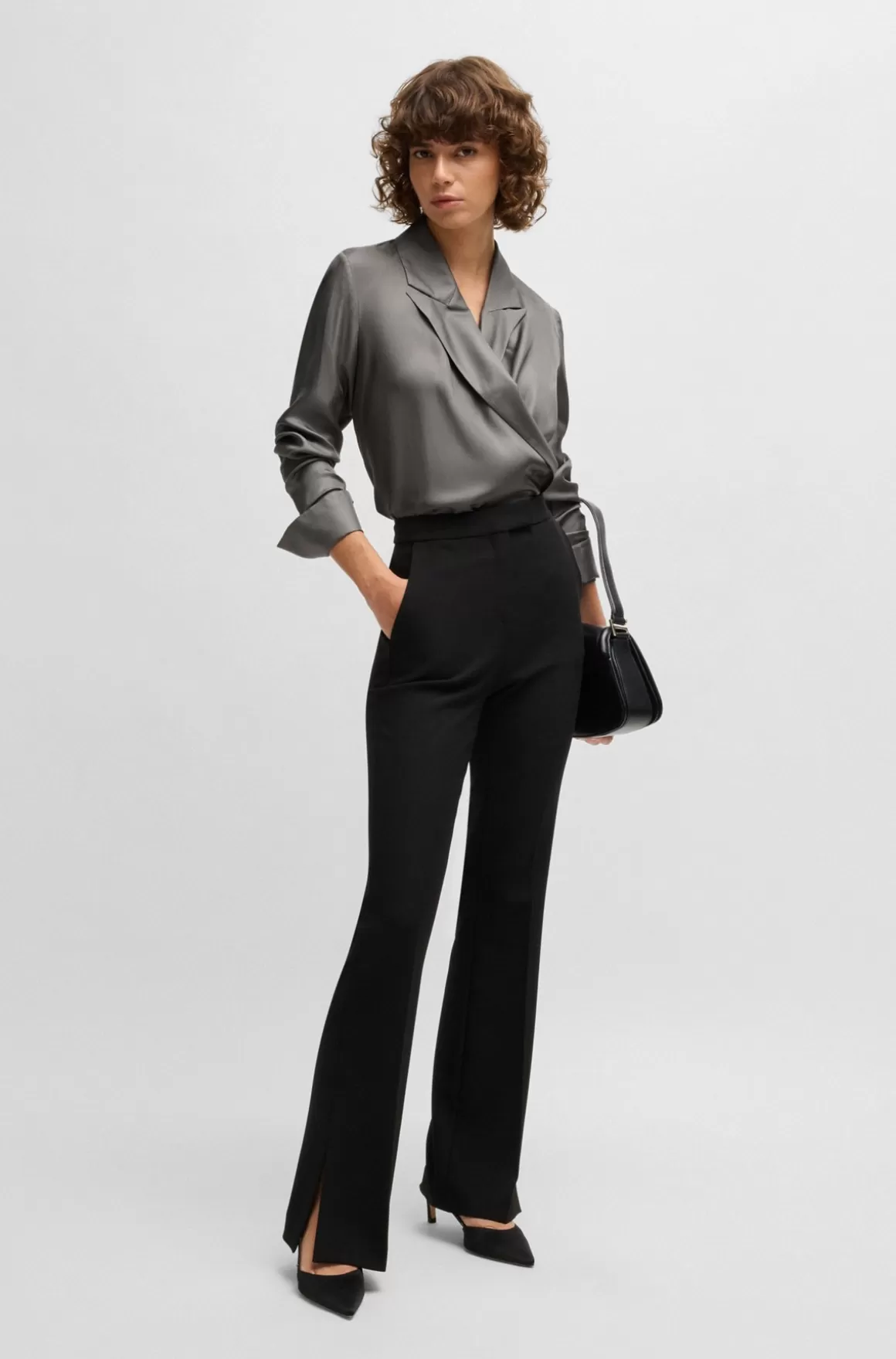 Dame HUGO BOSS Skjorte I Silke Med Slim Fit Og Slå Om-design Foran