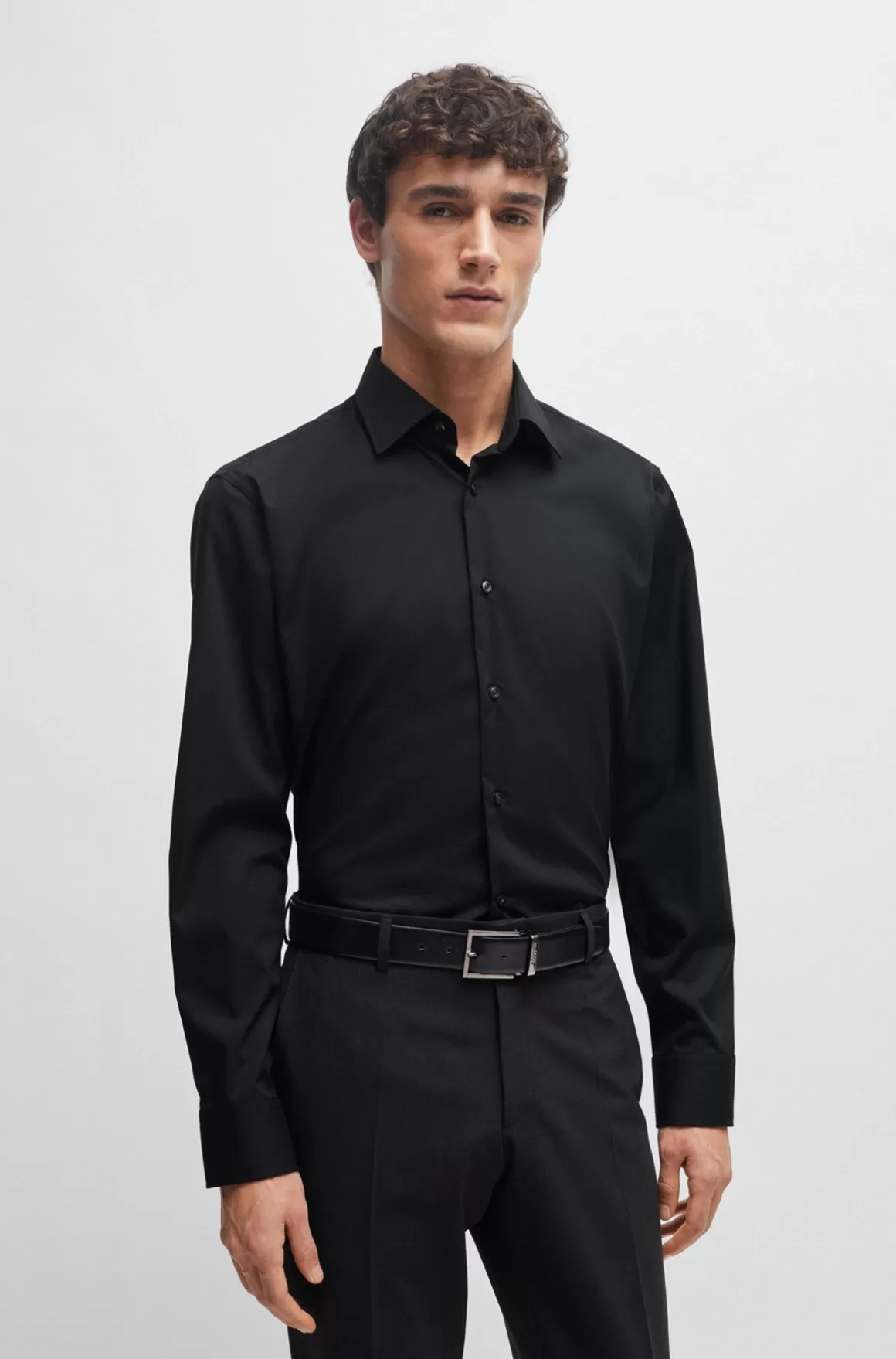 HUGO BOSS Skjorte Med Almindelig Pasform I Bomuldspoplin Med Stræk, Der Er Let At Stryge