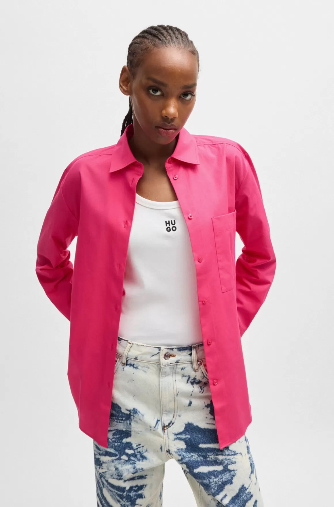 Dame HUGO BOSS Skjorte Med Oversize Fit I Bomuldskanvas Med Broderet Logo