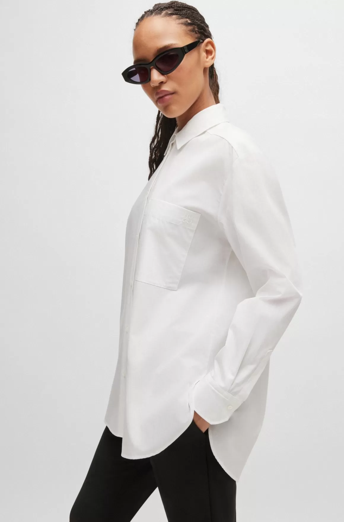 Dame HUGO BOSS Skjorte Med Oversize Fit I Bomuldskanvas Med Broderet Logo