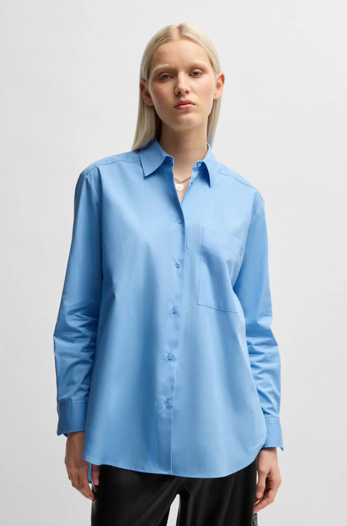 Dame HUGO BOSS Skjorte Med Oversize Fit I Bomuldskanvas Med Broderet Logo