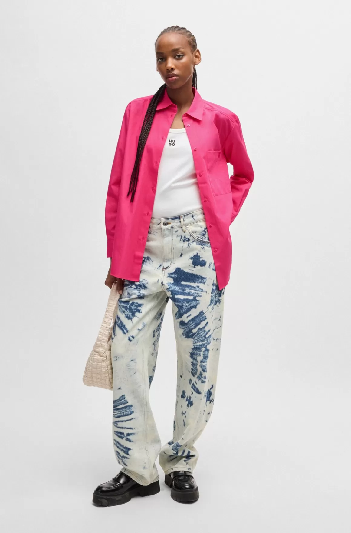 Dame HUGO BOSS Skjorte Med Oversize Fit I Bomuldskanvas Med Broderet Logo