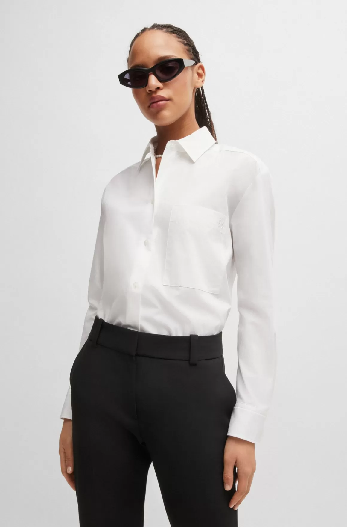 Dame HUGO BOSS Skjorte Med Oversize Fit I Bomuldskanvas Med Broderet Logo