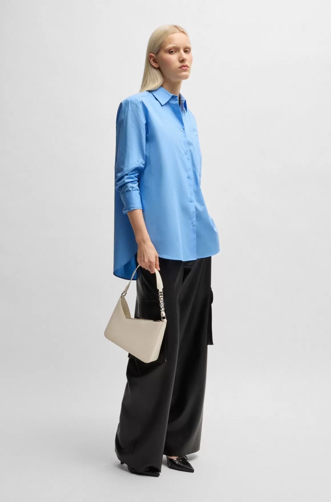 Dame HUGO BOSS Skjorte Med Oversize Fit I Bomuldskanvas Med Broderet Logo