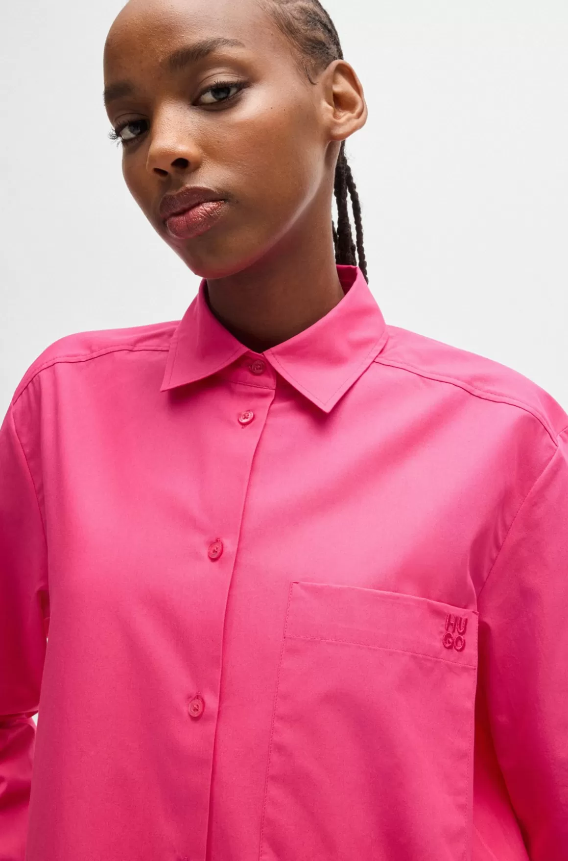 Dame HUGO BOSS Skjorte Med Oversize Fit I Bomuldskanvas Med Broderet Logo