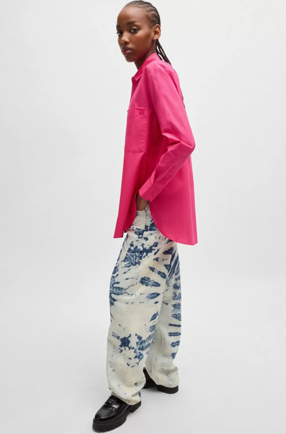 Dame HUGO BOSS Skjorte Med Oversize Fit I Bomuldskanvas Med Broderet Logo