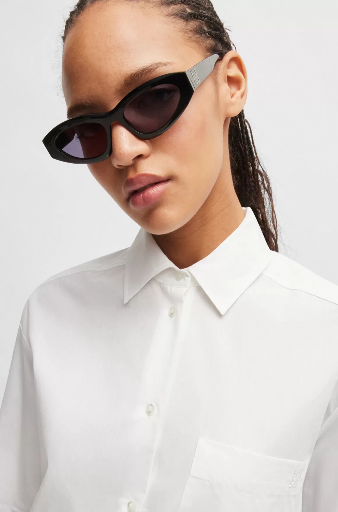 Dame HUGO BOSS Skjorte Med Oversize Fit I Bomuldskanvas Med Broderet Logo