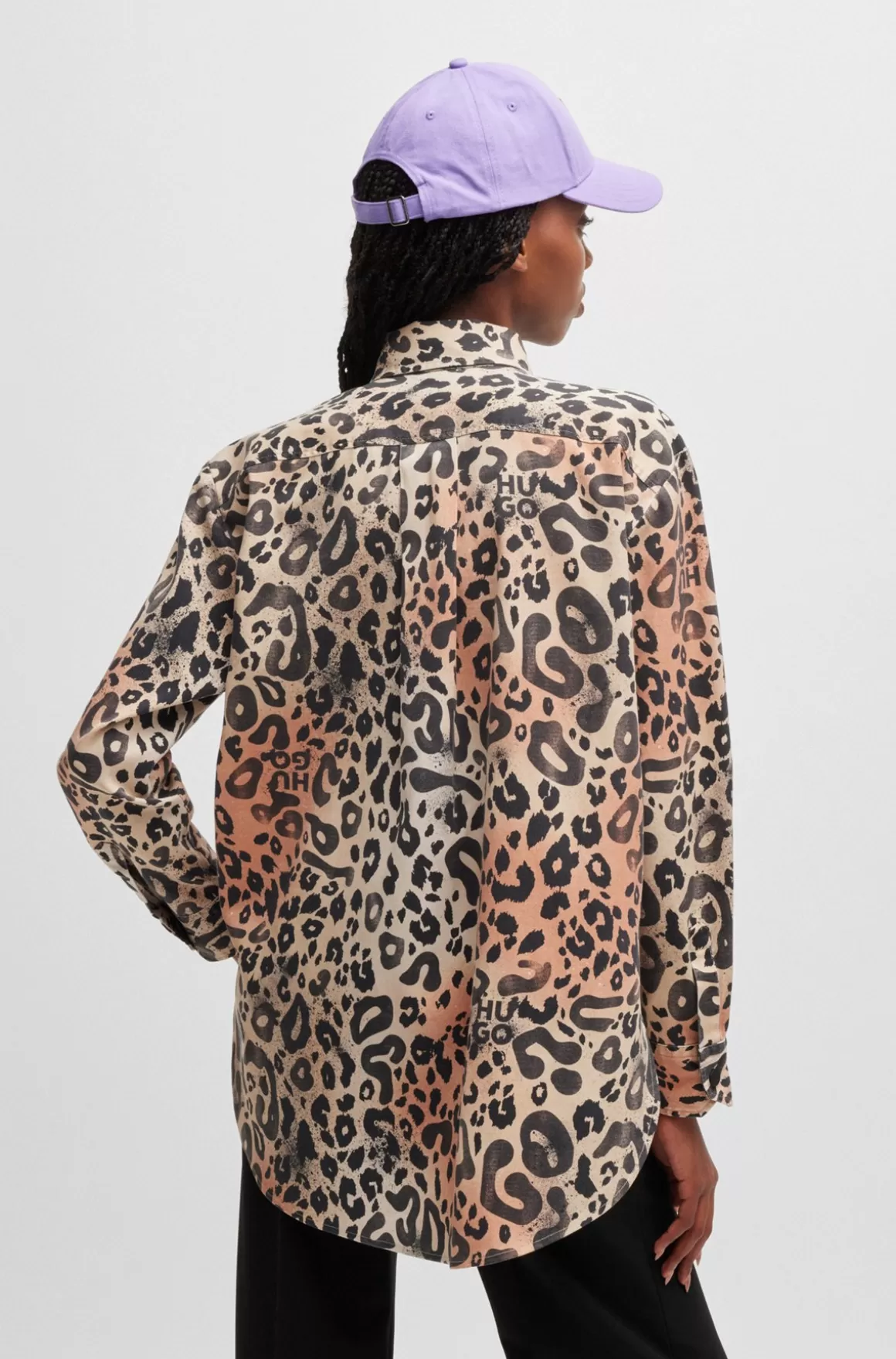 Dame HUGO BOSS Skjorte Med Oversize Fit I Leopardprintet Twill