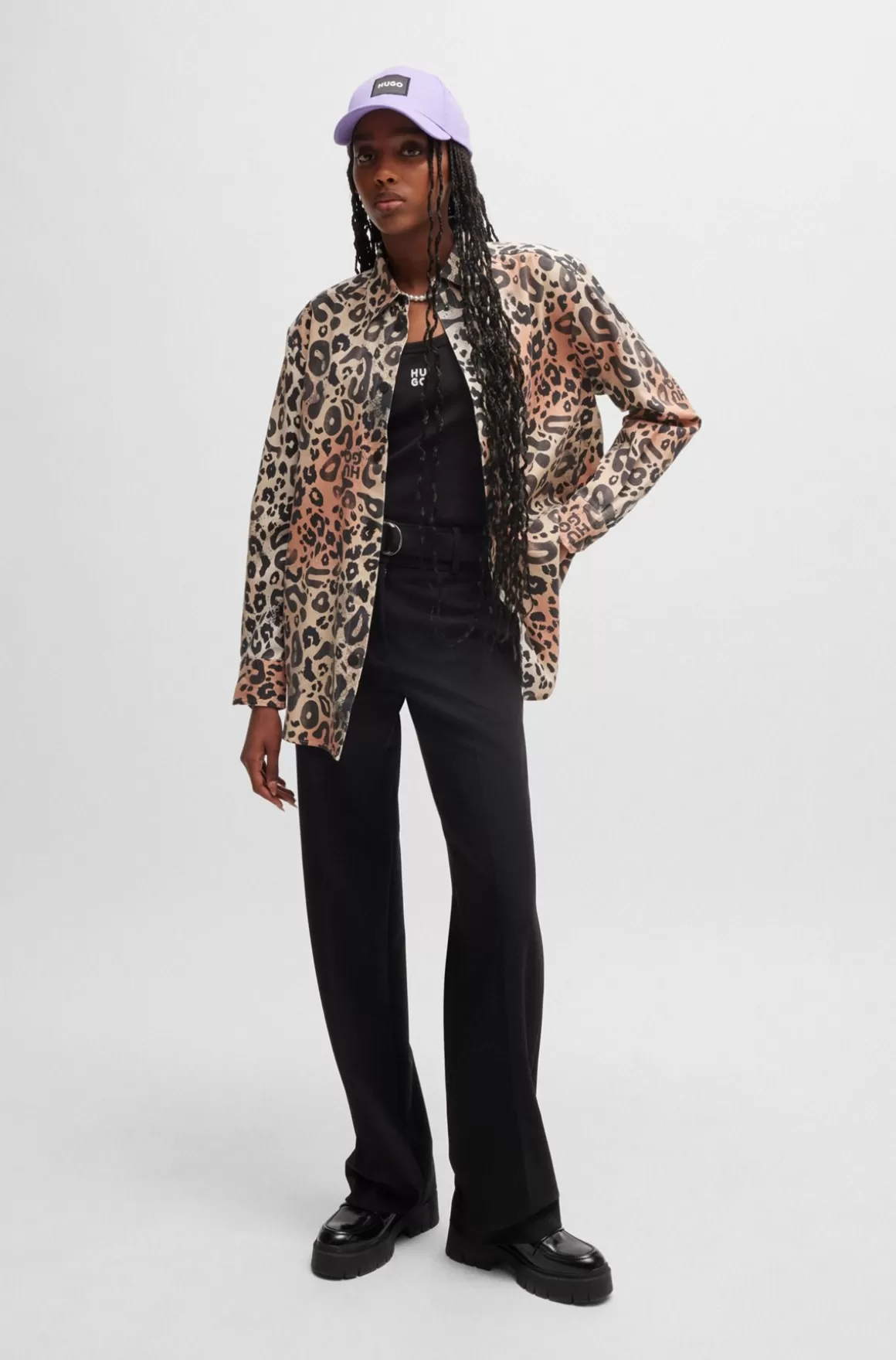 Dame HUGO BOSS Skjorte Med Oversize Fit I Leopardprintet Twill