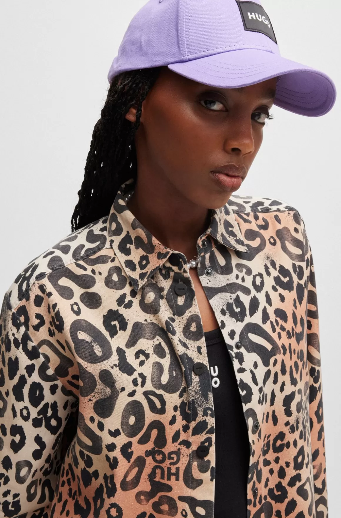 Dame HUGO BOSS Skjorte Med Oversize Fit I Leopardprintet Twill