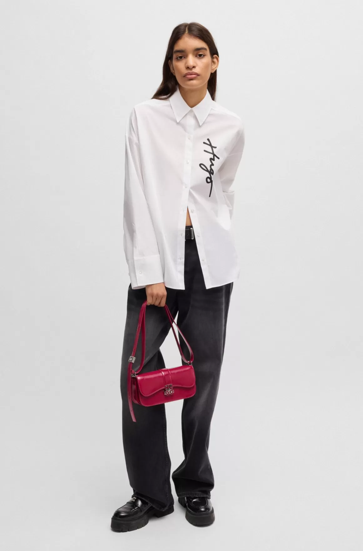 Dame HUGO BOSS Skjorte Med Oversize Fit Og Håndskrevet Logoprint