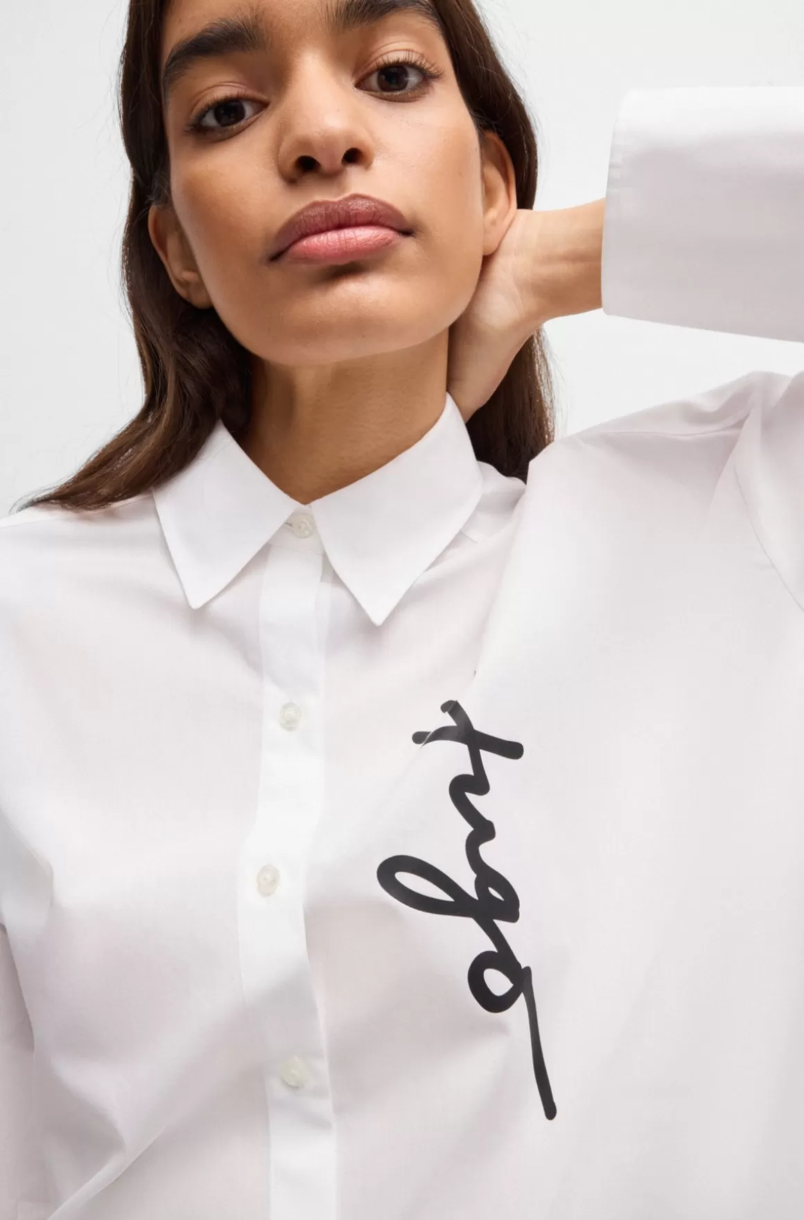 Dame HUGO BOSS Skjorte Med Oversize Fit Og Håndskrevet Logoprint