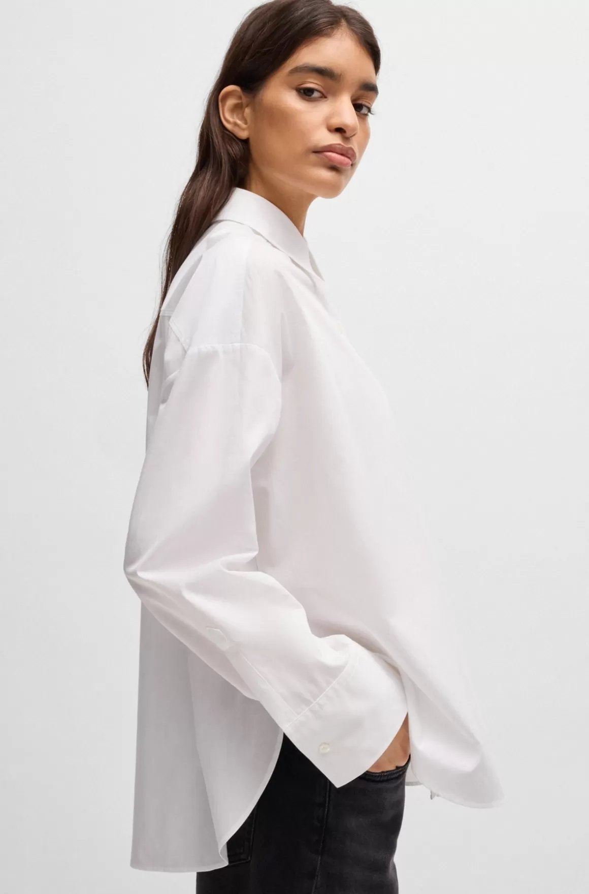 Dame HUGO BOSS Skjorte Med Oversize Fit Og Håndskrevet Logoprint