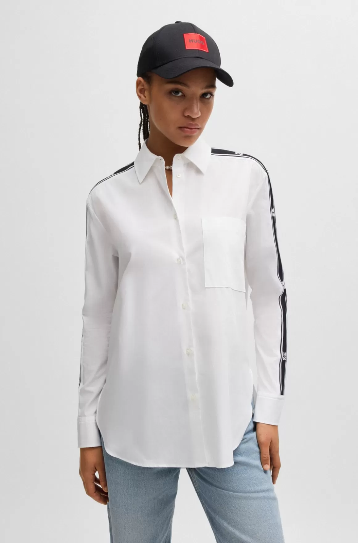 Dame HUGO BOSS Skjorte Med Oversize Fit Og Stribe Med Stablet Logo
