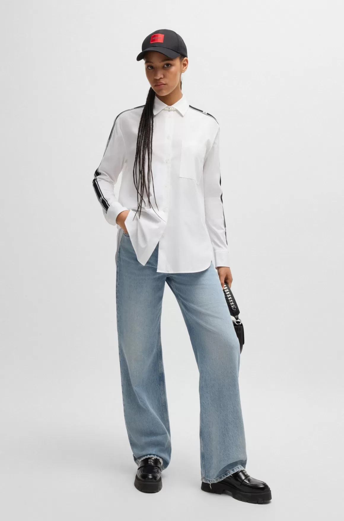 Dame HUGO BOSS Skjorte Med Oversize Fit Og Stribe Med Stablet Logo