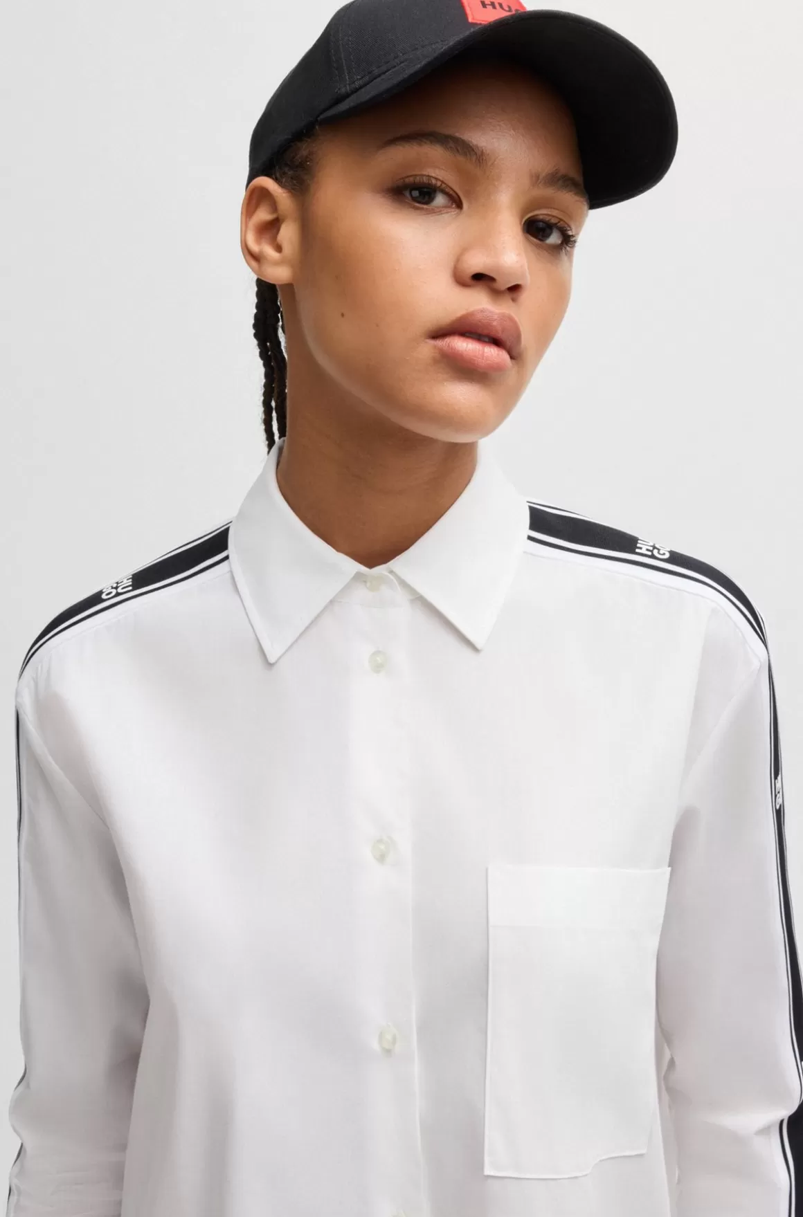 Dame HUGO BOSS Skjorte Med Oversize Fit Og Stribe Med Stablet Logo