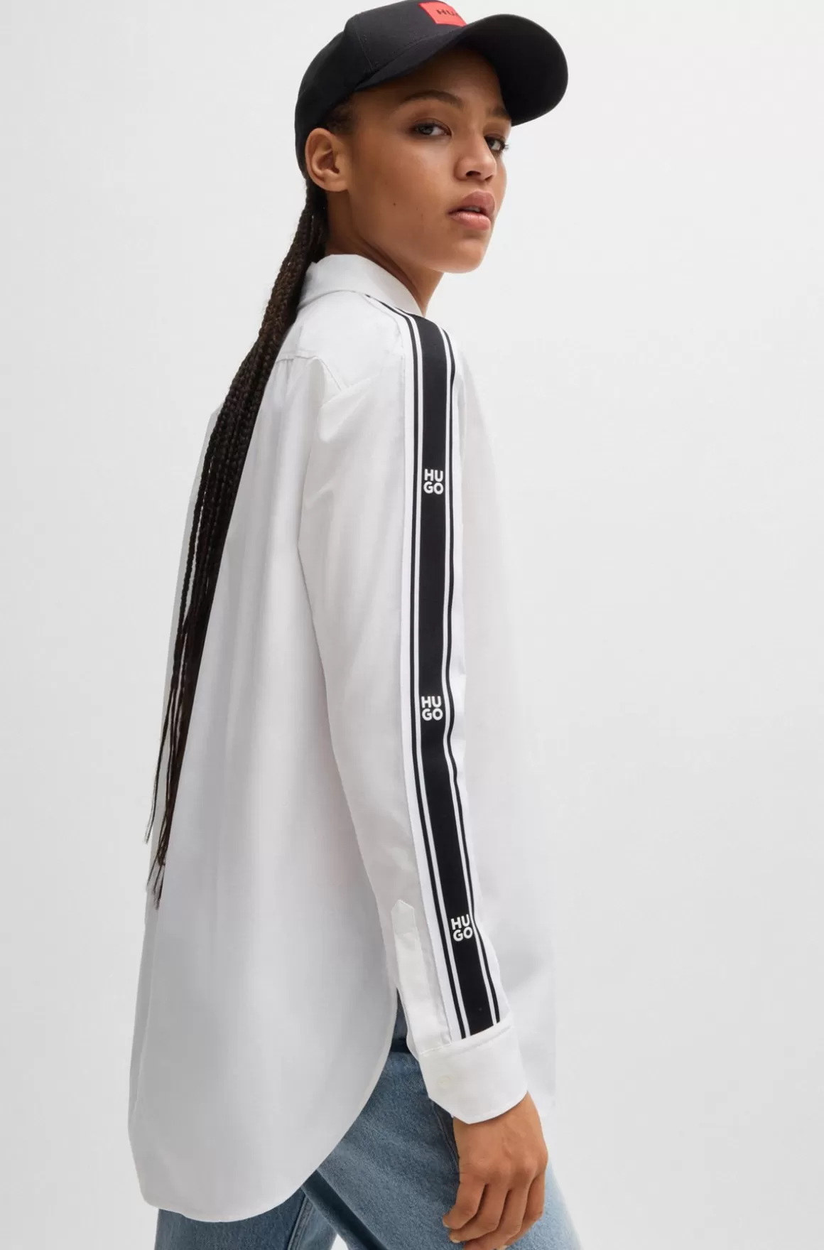 Dame HUGO BOSS Skjorte Med Oversize Fit Og Stribe Med Stablet Logo