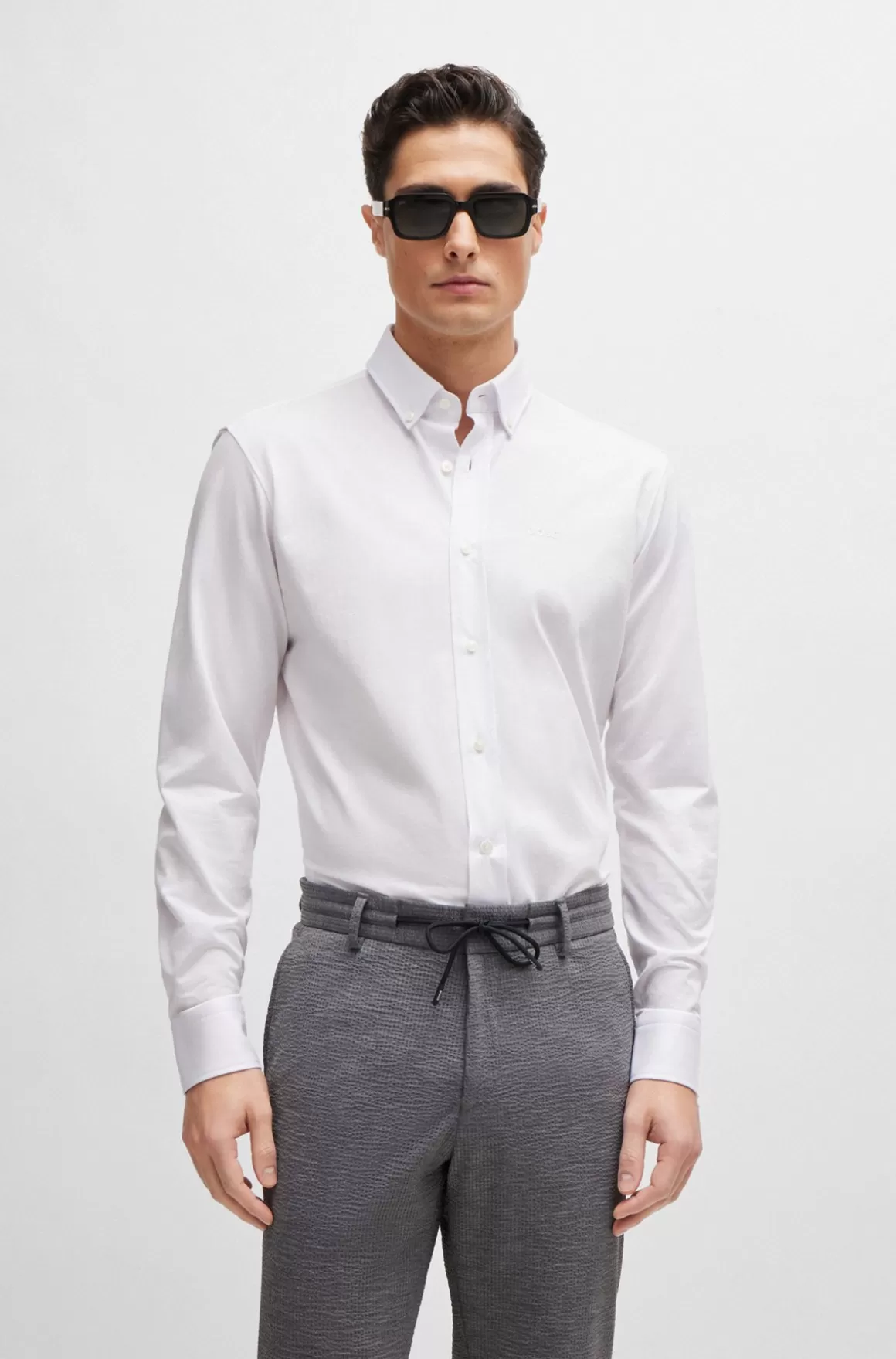 HUGO BOSS Skjorte Med Regular Fit I Jersey Af Bomuldsblanding Med Struktur