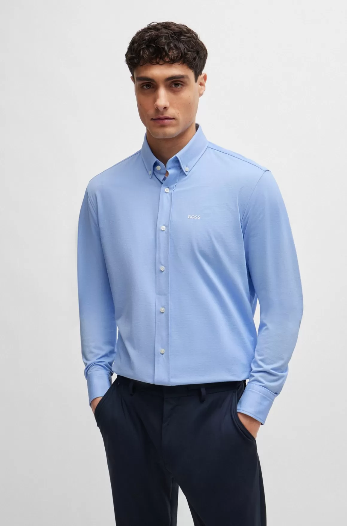 HUGO BOSS Skjorte Med Regular Fit I Jersey Af Bomuldsblanding Med Struktur