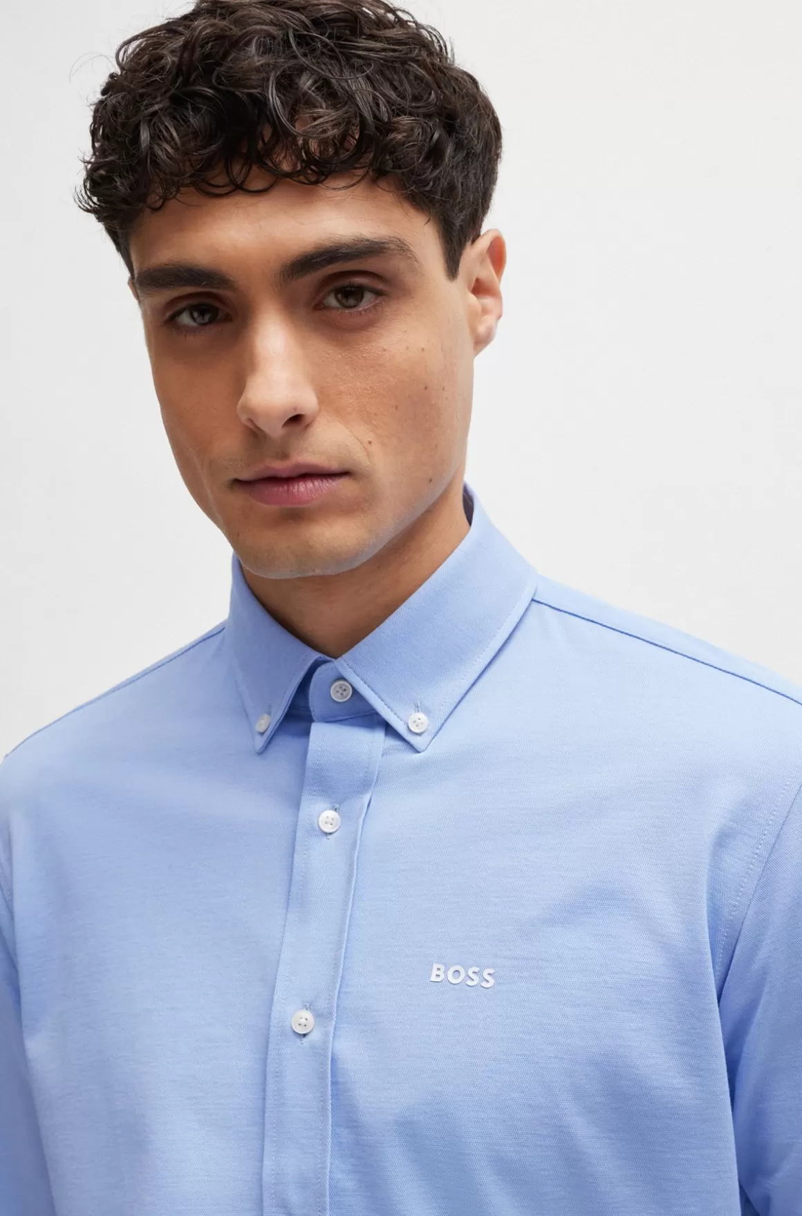 HUGO BOSS Skjorte Med Regular Fit I Jersey Af Bomuldsblanding Med Struktur