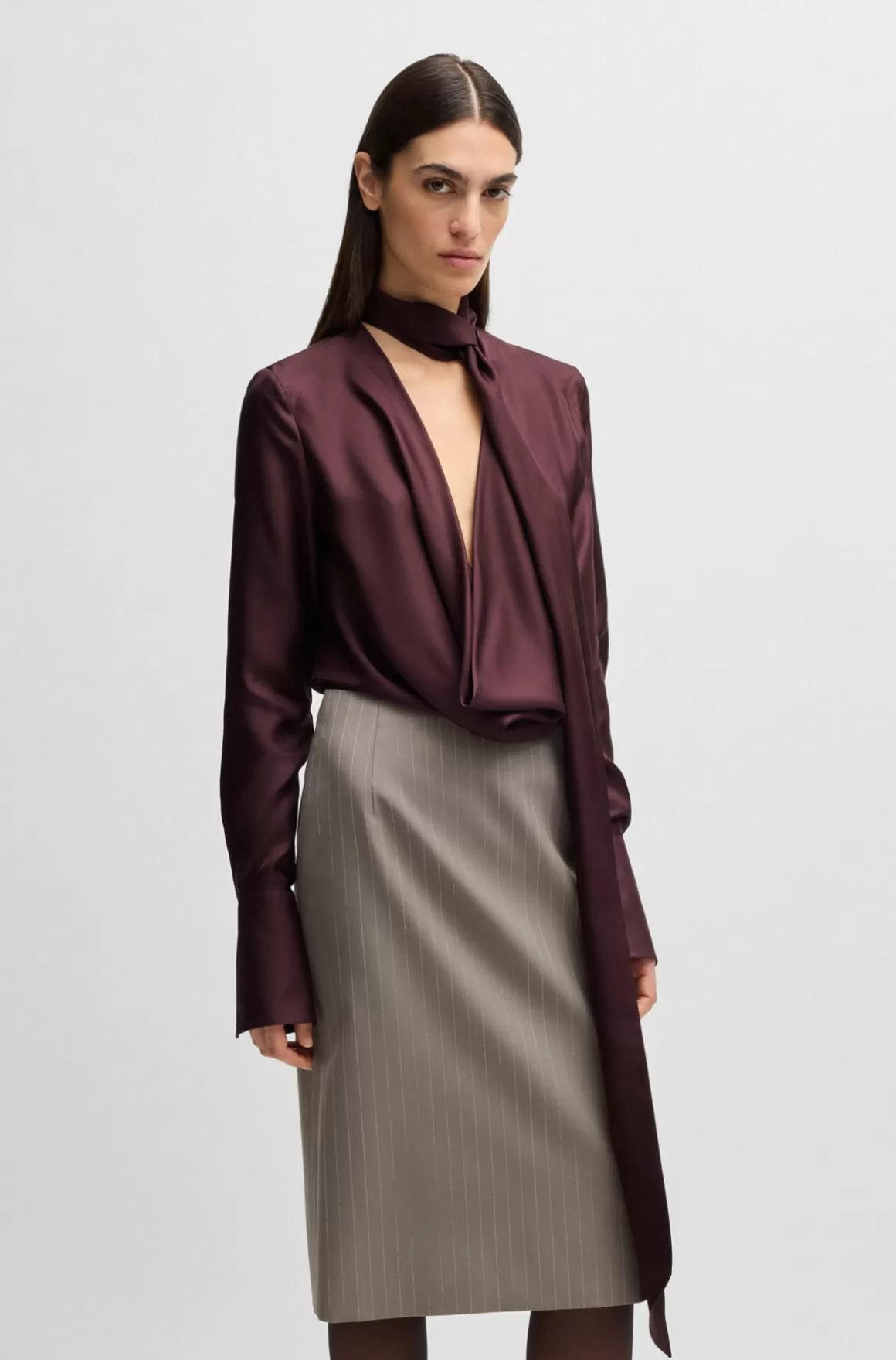 Dame HUGO BOSS Skjorte Med Regular Fit I Silketwill