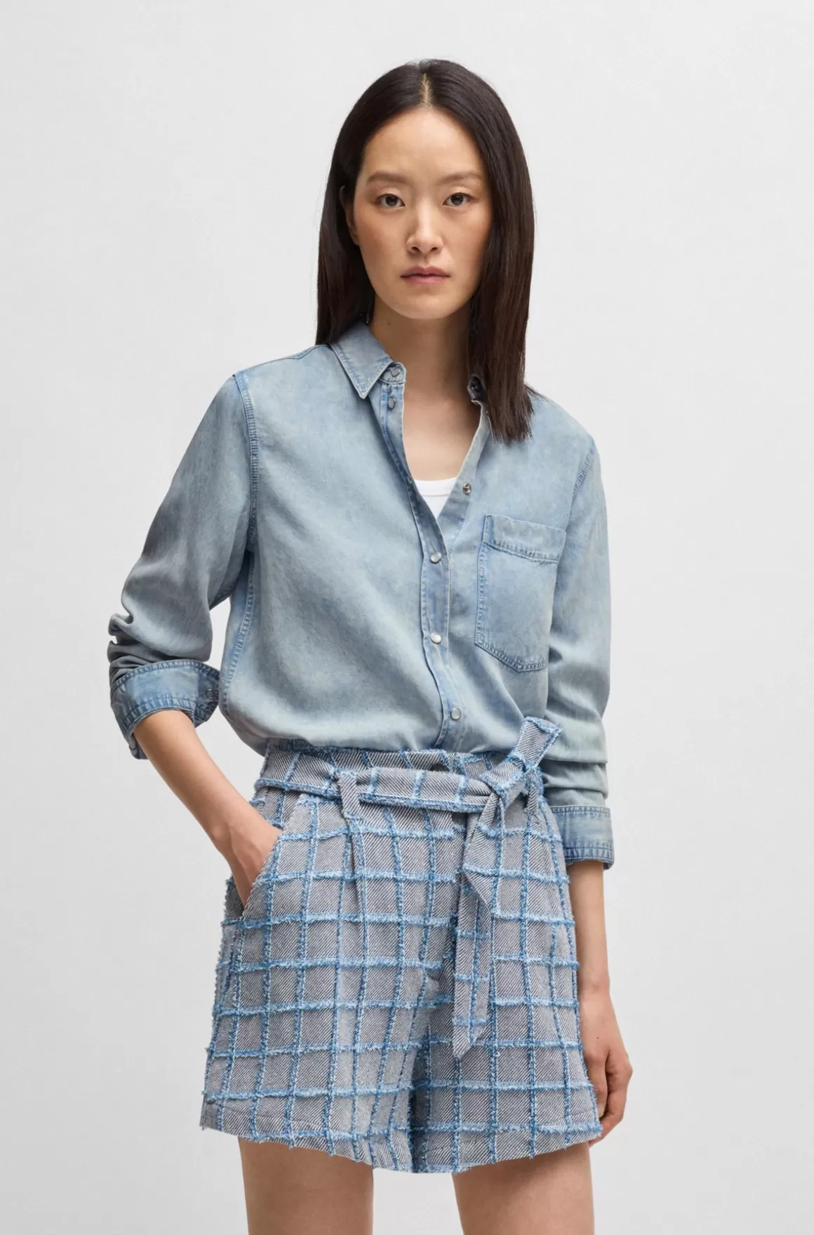 Dame HUGO BOSS Skjorte Med Regular Fit I Stof Med Denimlook