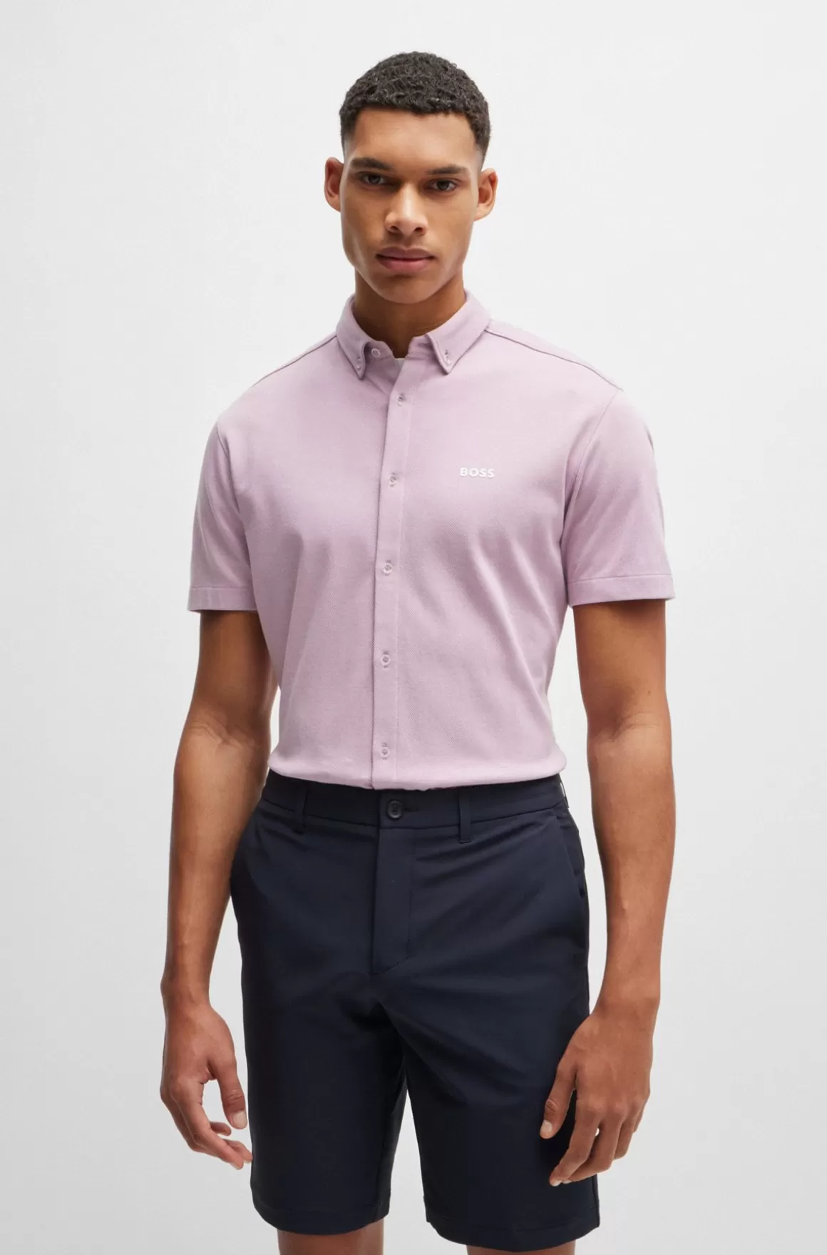 HUGO BOSS Skjorte Med Regular Fit I Strikket Strygelet Bomuld