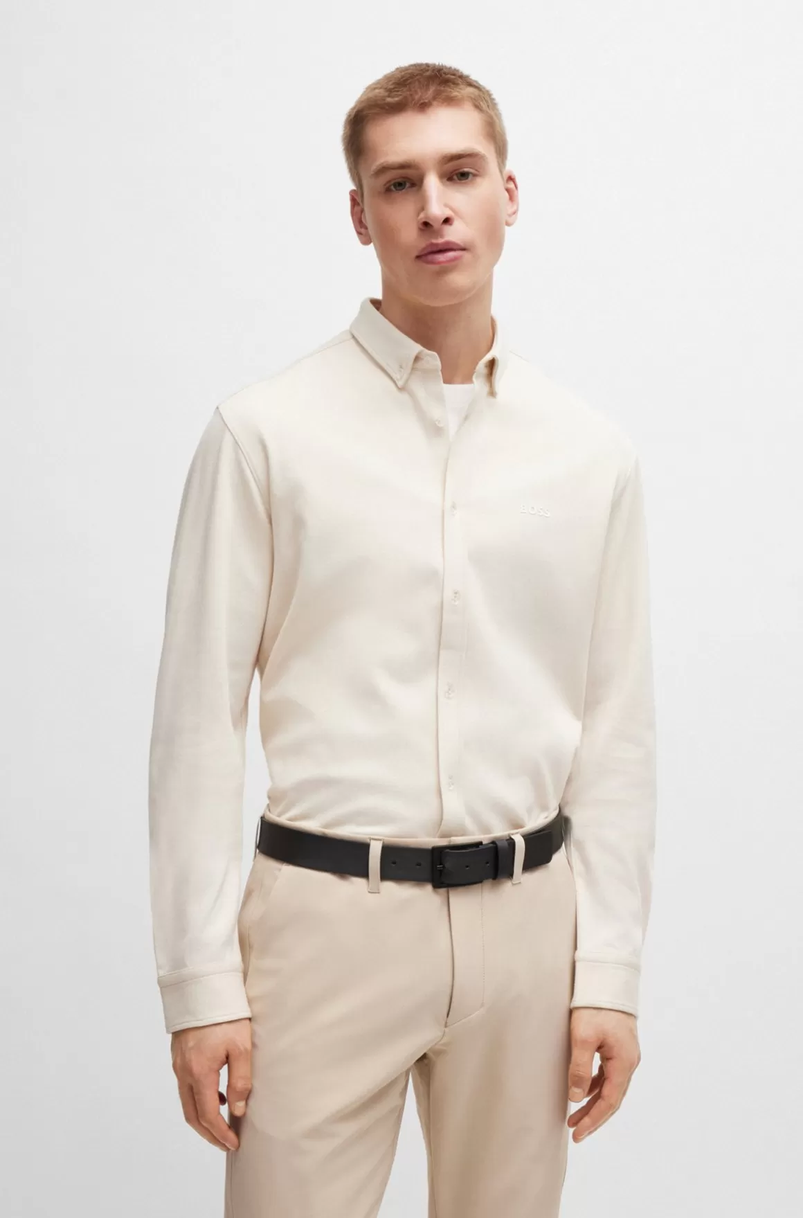 HUGO BOSS Skjorte Med Regular Fit I Strikket Strygelet Bomuld