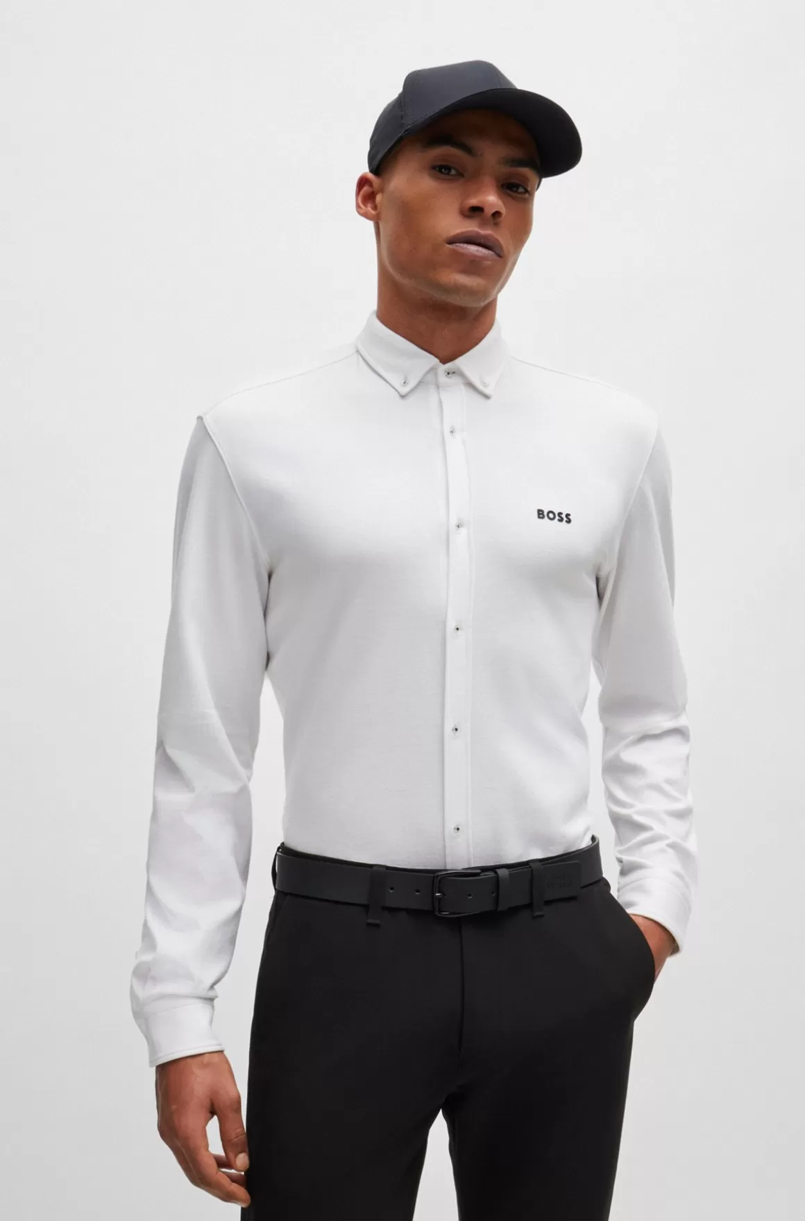 HUGO BOSS Skjorte Med Regular Fit I Strikket Strygelet Bomuld