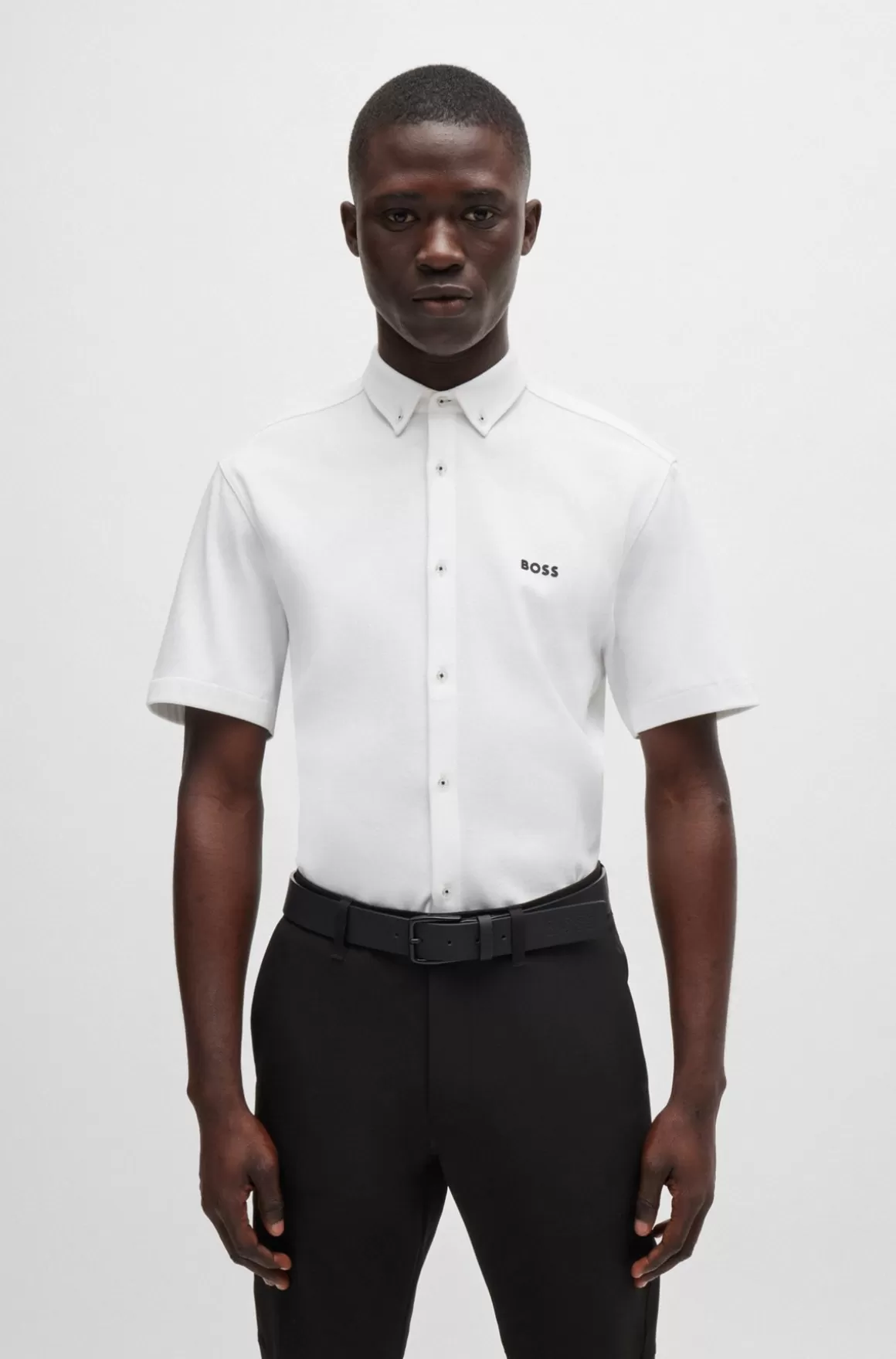 HUGO BOSS Skjorte Med Regular Fit I Strikket Strygelet Bomuld