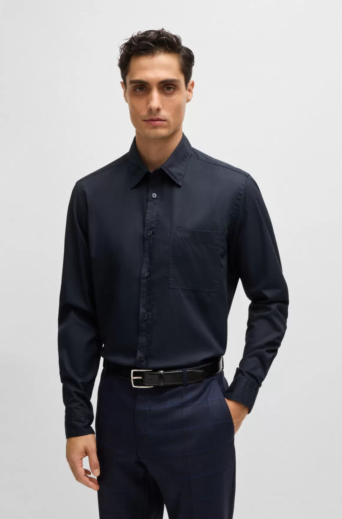 HUGO BOSS Skjorte Med Regular Fit I Vasket Bomuldstwill