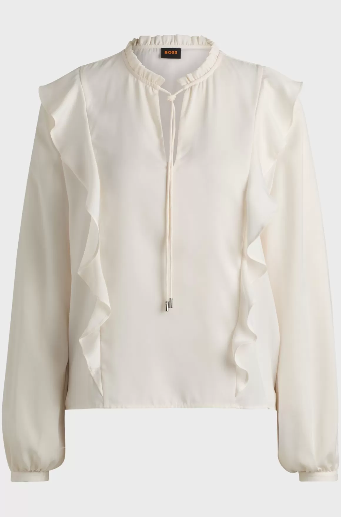 Dame HUGO BOSS Skjorte Med Regular Fit Og Hals Med Løbesnor Og Flæsedetalje