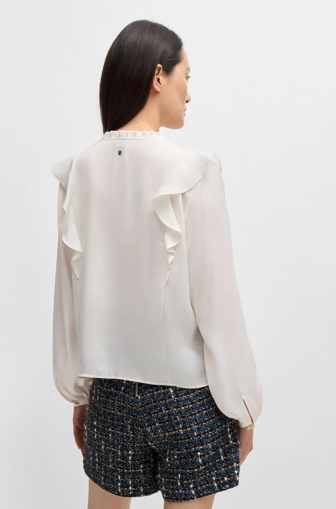 Dame HUGO BOSS Skjorte Med Regular Fit Og Hals Med Løbesnor Og Flæsedetalje