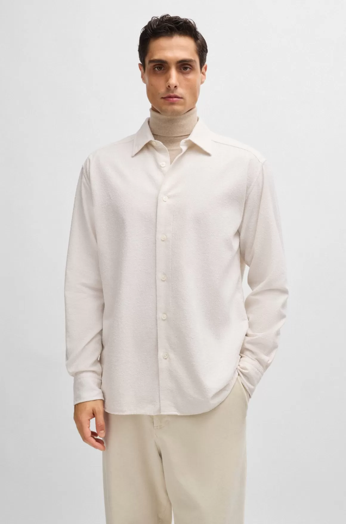 HUGO BOSS Skjorte Med Relaxed Fit I Bouclé Af Bomuldsblanding