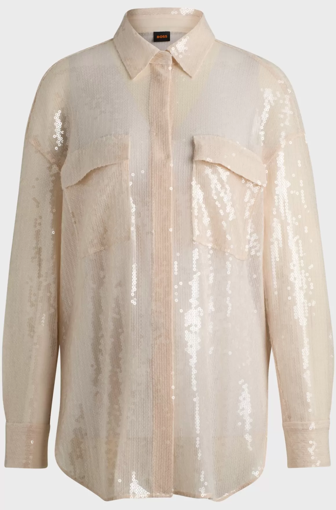 Dame HUGO BOSS Skjorte Med Relaxed Fit, Pailletter Og Krave Med Spidse Flipper