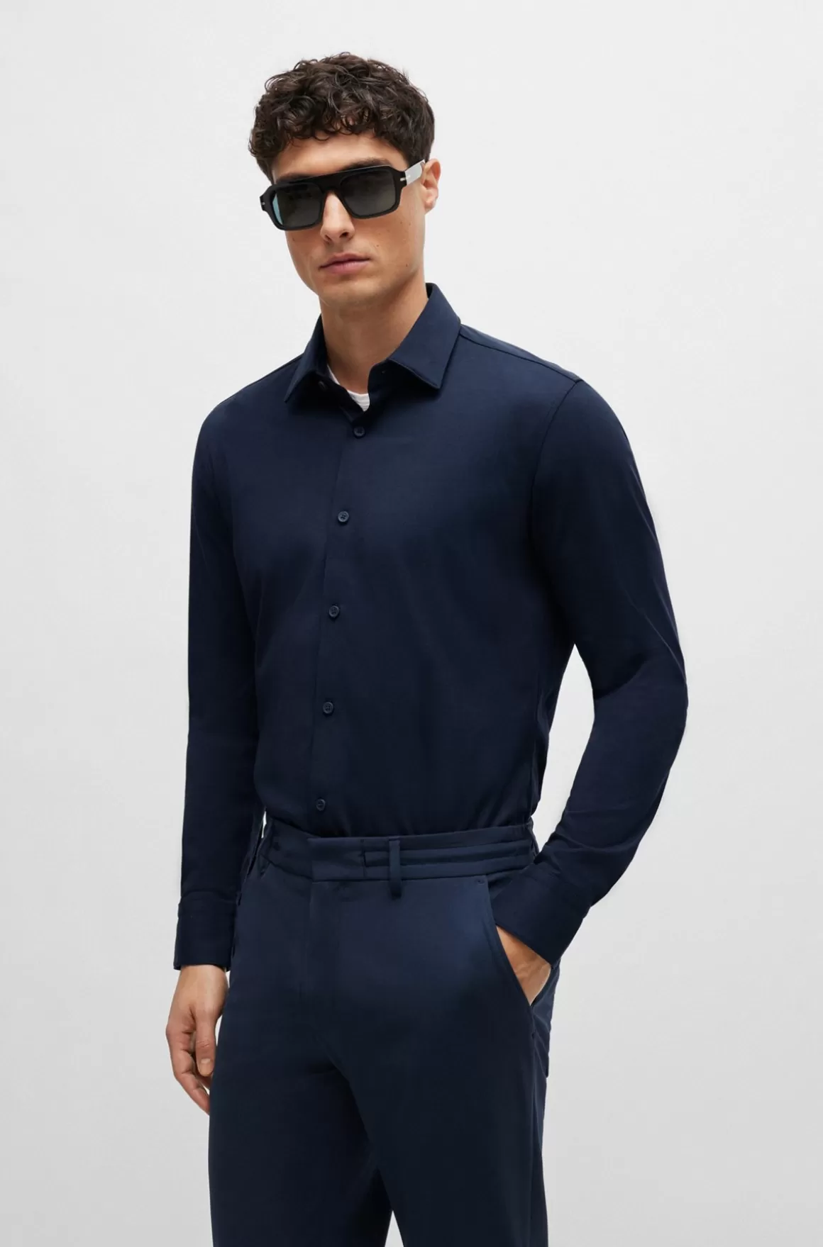 HUGO BOSS Skjorte Med Slim Fit Af Performance Bomuldsblanding