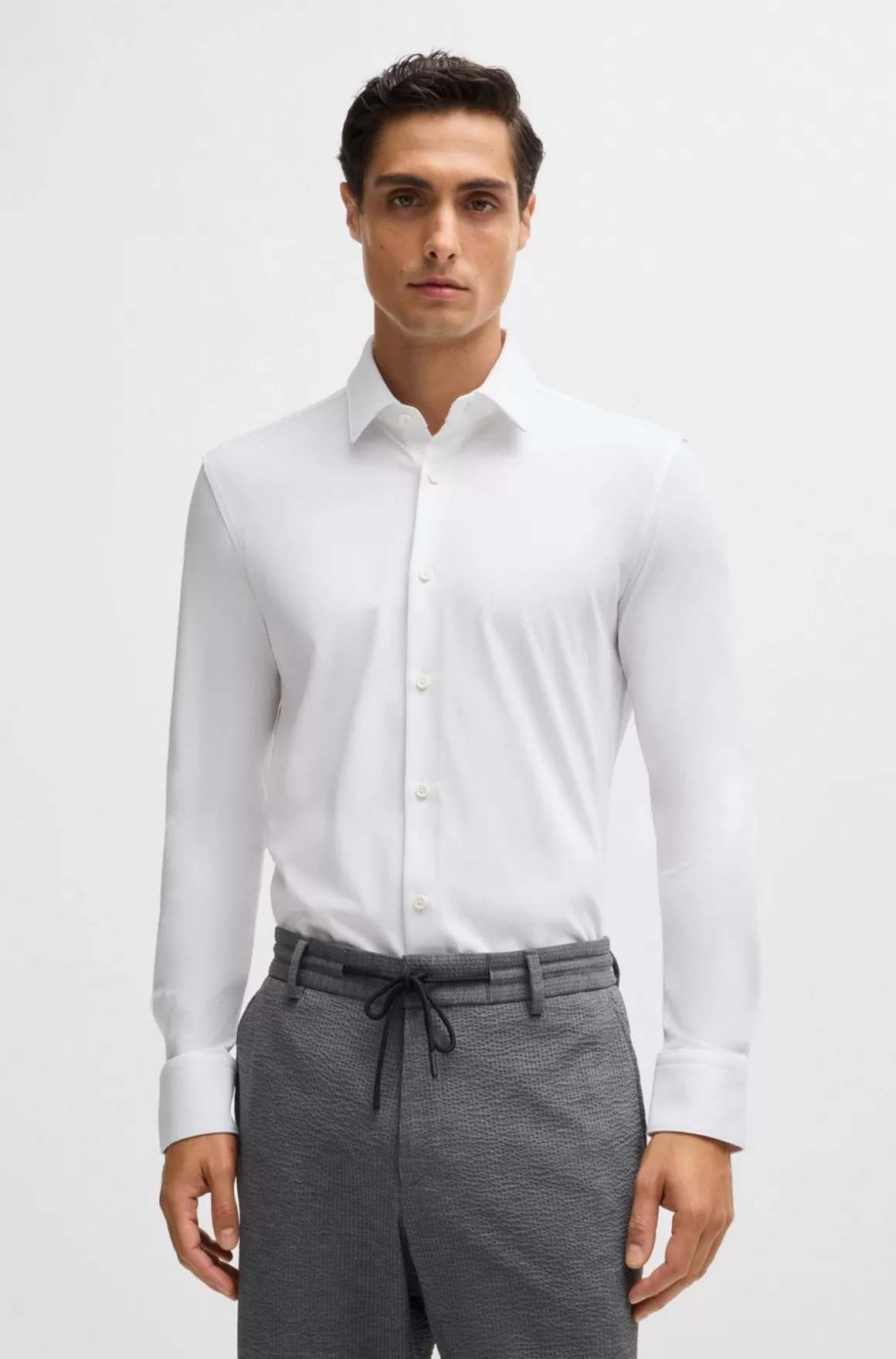 HUGO BOSS Skjorte Med Slim Fit Af Performance Bomuldsblanding