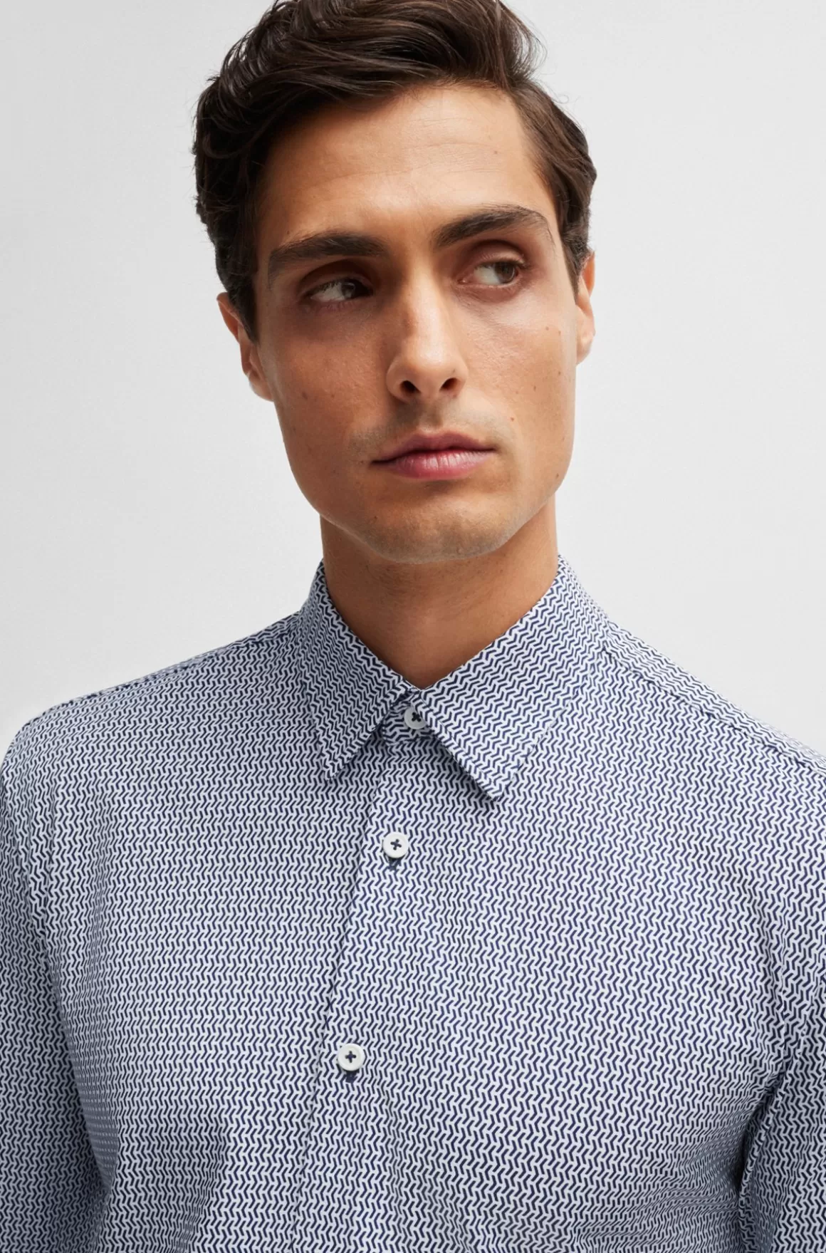 HUGO BOSS Skjorte Med Slim Fit I Blandet Materiale Med Performance-stræk Og Print