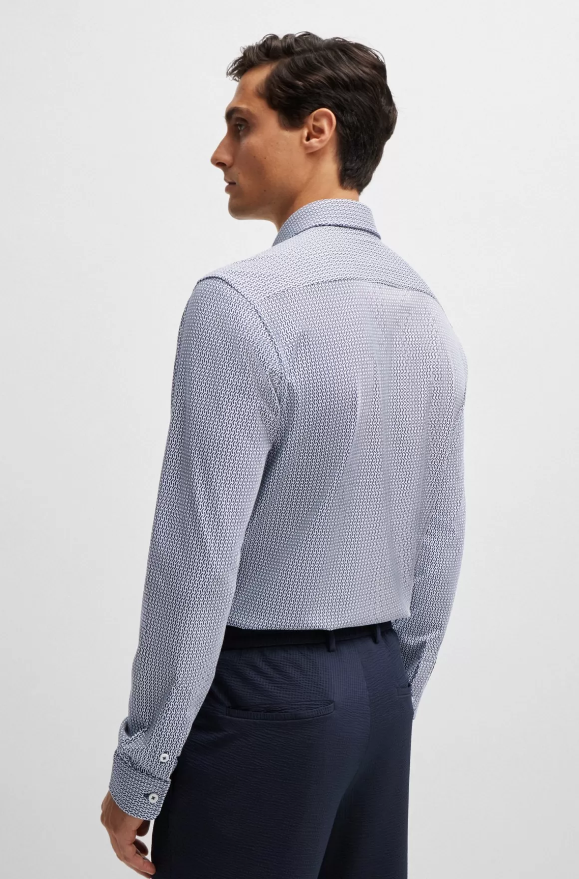 HUGO BOSS Skjorte Med Slim Fit I Blandet Materiale Med Performance-stræk Og Print