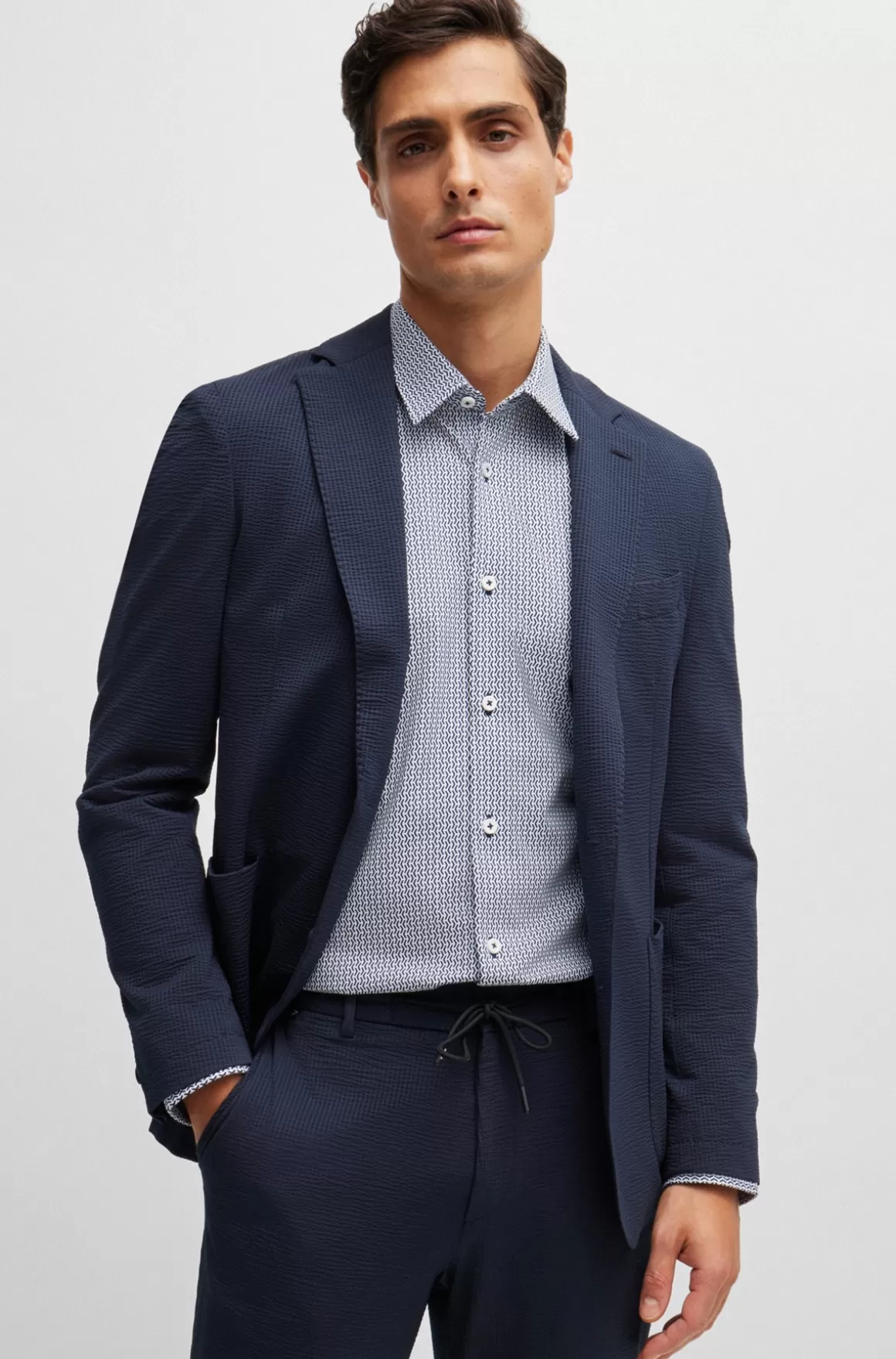 HUGO BOSS Skjorte Med Slim Fit I Blandet Materiale Med Performance-stræk Og Print