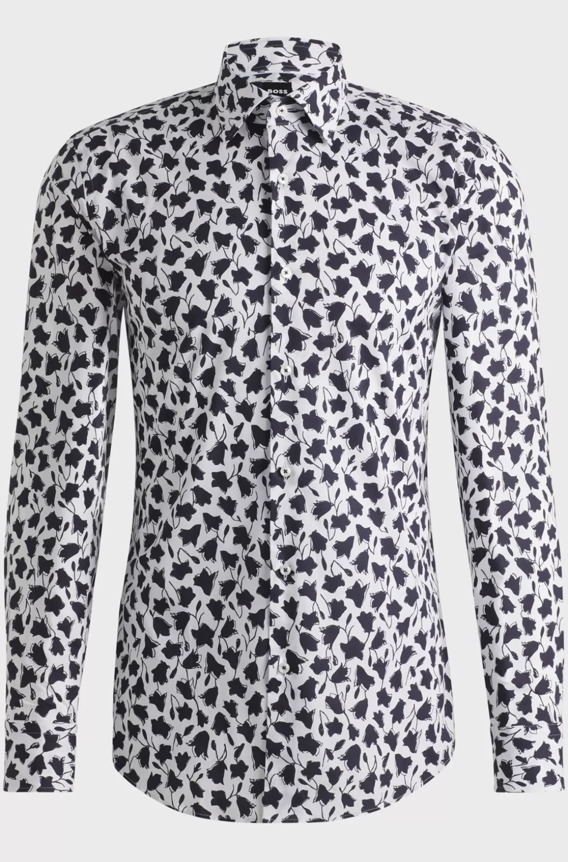 HUGO BOSS Skjorte Med Slim Fit I Bomuldspoplin Med Stræk Og Blomsterprint