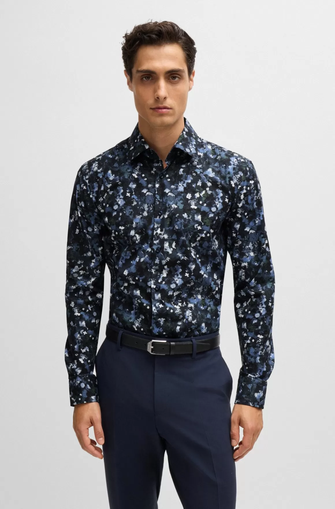 HUGO BOSS Skjorte Med Slim Fit I Bomuldspoplin Med Stræk Og Print