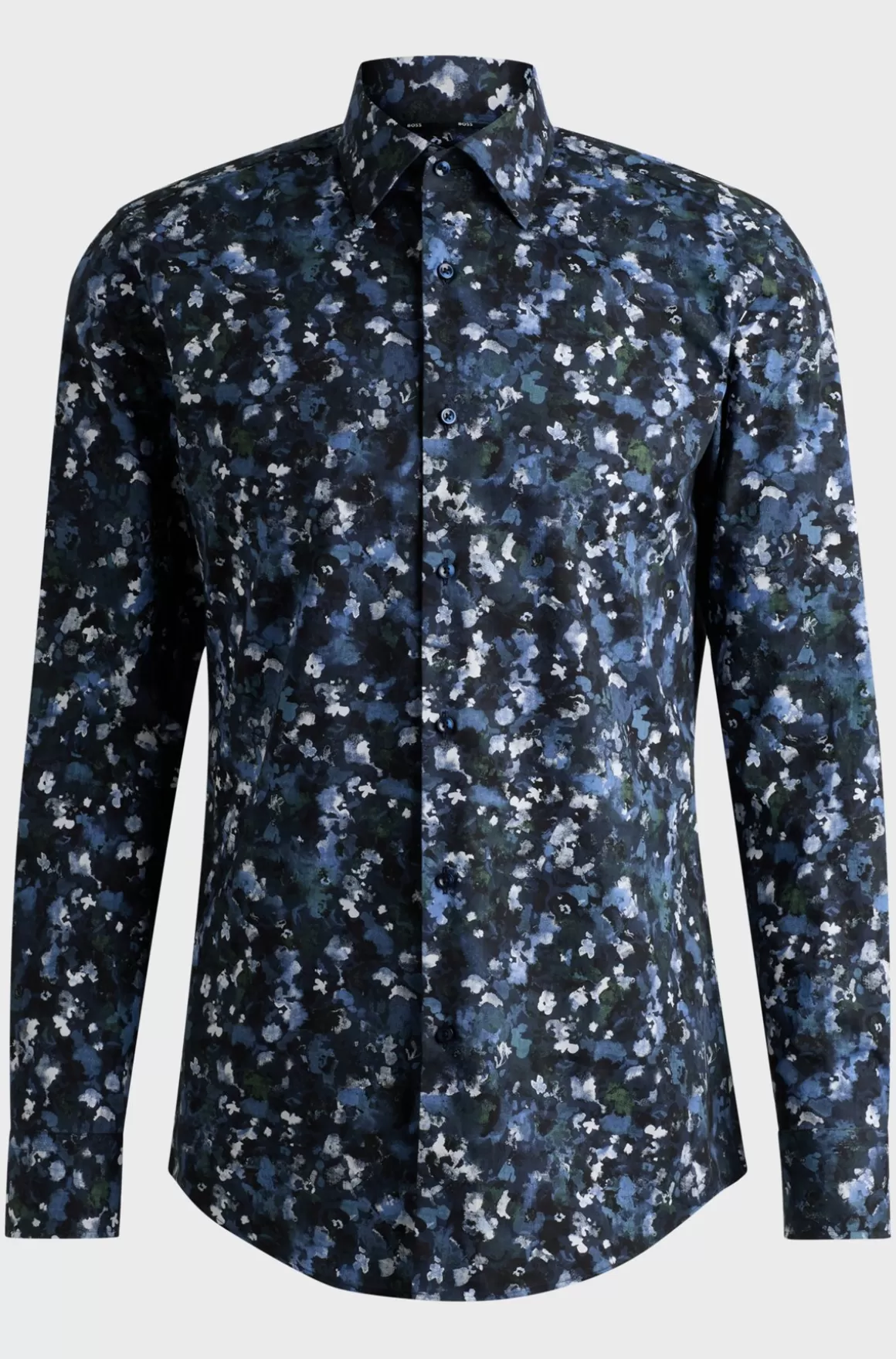 HUGO BOSS Skjorte Med Slim Fit I Bomuldspoplin Med Stræk Og Print